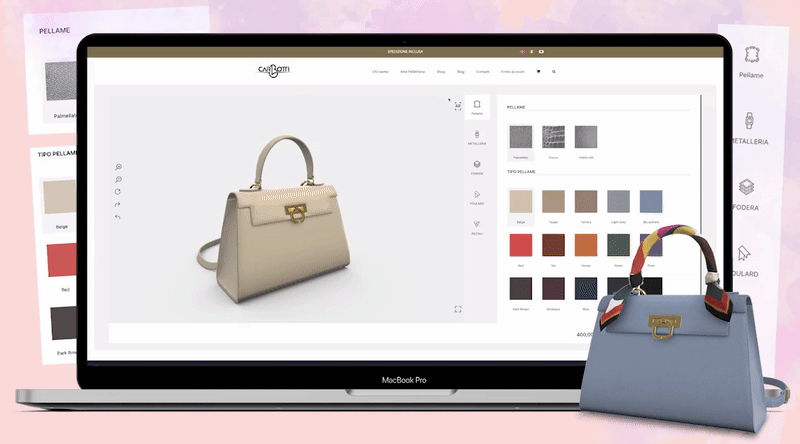 3D Configuratör gerçek zamanlı ürün özelleştirme demo - renk, malzeme, boyut değişiklikleri canlı görselleştirme